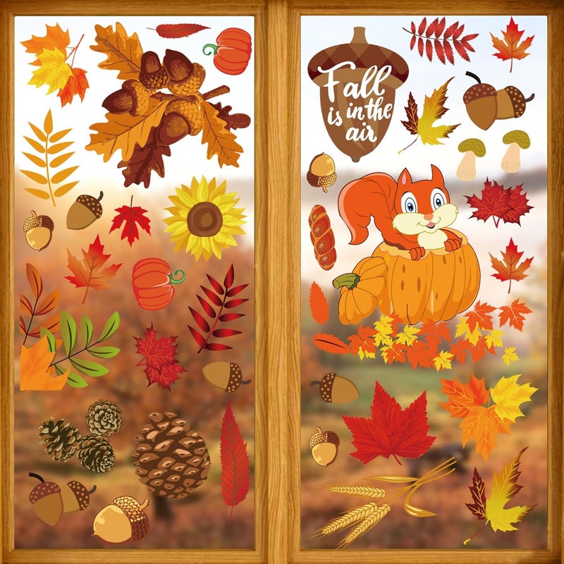 i-Beeboo Fall Window Clings for Glass Thanksgiving Clings Decor for Windows Autumn Clings for Windows Fall Window Stickers Thanksgiving Autumn Home Office Decorations for Indoor Outdoor, School Home Supplies - Image 1